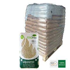 Pallet met Amerikaanse premium pellets, 84 zakken per pallet.
